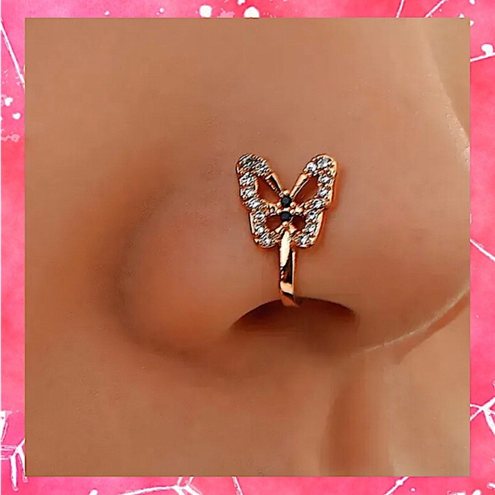 New!! Elegant U-shaped Diamond Studded 18k Gold White Sapphire Nose Clip!
